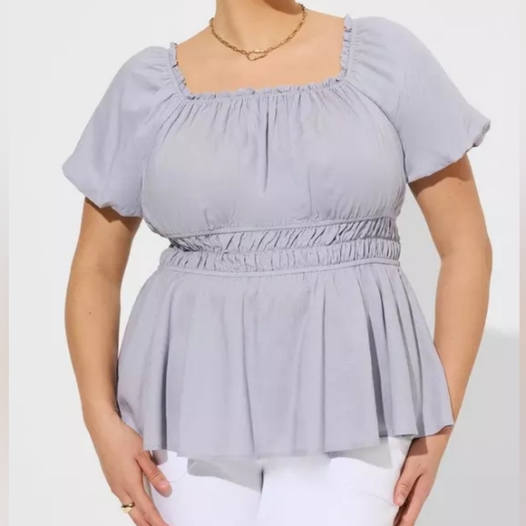 Torrid Puff Sleeve Blouse Womens Size 4X Gray Purple Linen Rayon Boho Peasant - Picture 5 of 10